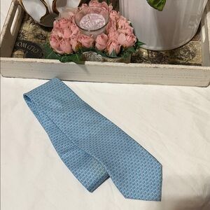 Hermes Light Blue Patterned Silk Tie
